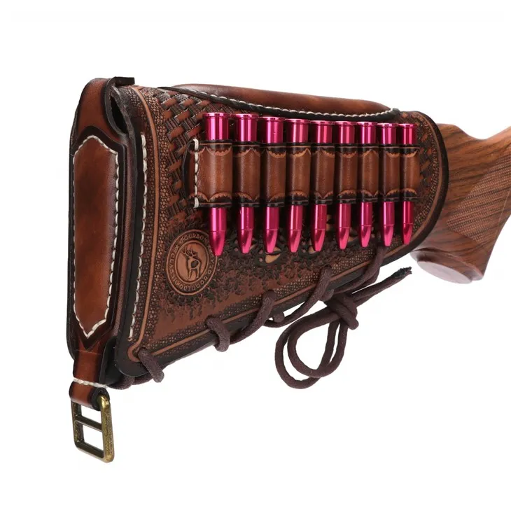TOURBON Vintage Leather Dim Dril Boch Rest Buttstock Amddiffynnol Cwdyn